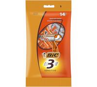 BIC Rasoir Jetable Homme 3 Lames Sensitive - Pack de 14 - Technologie 3 lames pour un rasage doux et précis - Aloe Vera et Vitamine E - Manche ergonomique orange - Lot de 3