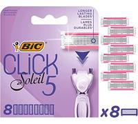 BIC Razors Click 5 Soleil Recharges Rasoir Femme 5 Lames, Bande Lubrifiante Enrichie en Aloe Vera, Boîte de 8 recharges