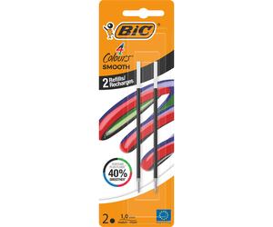 BIC Recharges noires pour stylo-bille 4 Couleurs Smooth - Pointe moyenne 1 mm - Encre ultra douce - Blister de 2