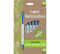 BIC® Revolution Clic Stic Lot de 10 stylos à bille rétractables, pointe moyenne, 1,0 mm, recyclé à 62 %, corps semi-transparent, encre bleue