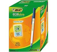 BIC Round Stic ECOlutions Stylos-Bille Pointe Moyenne (1,0 mm) - Bleu, Boîte de 60