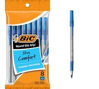 Bic Round Stic Grip Stylo bille à pointe moyenne 8 Count bleu
