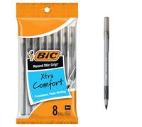 Bic Round Stic Grip Stylo bille à pointe moyenne 8 Count noir