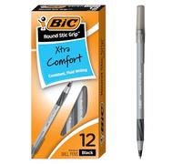 Bic Round Stic Grip Stylo bille à pointe moyenne M 12 Count noir