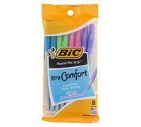 BIC Round Stic Grip Xtra Comfort Fashion Ballpoint Pens, Assorted Fashion Colors, Pack of 8