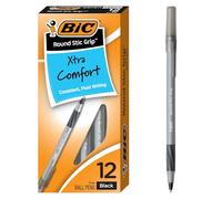 Bic Round Stic Grip Xtra Comfort Lot de 12 stylos à bille, pointe fine (0,8 mm), noir