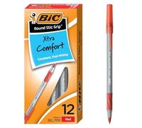 BIC Stylos à bille Round Stic Grip Xtra Comfort – Lot de 12 – Pointe moyenne 1,2 mm Rouge
