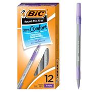 Bic Round Stic Grip Xtra Comfort Lot de 12 stylos à bille Pointe moyenne 1,2 mm Violet