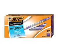 Bic Round Stic Grip Xtra Comfort Lot de 12 stylos à bille Pointe moyenne 1,2 mm Violet