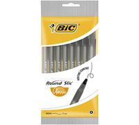 BIC Round Stic Stylo à bille, Noir, Sachet de 8