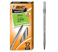 Bic Round Stic Xtra Life Lot de 12 stylos à bille Pointe moyenne 1 mm Noir