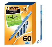 BIC Round Stic Xtra Life Stylo à bille, pointe moyenne (1,0 mm), bleu, corps rond flexible pour un confort d'écriture (lot de 9, 540 pièces au total)