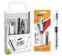 BIC Silver Set - 1 Carnet de Notes/3 Stylos-Bille/1 Stylo Gel/1 Crayon Graphite HB/1 Feutre/1 Porte-Mines & 4 Couleurs 3+1 HB Stylo-Bille et Porte-Mines - Blister de 1 + 12 Mines 0,7 mm HB