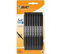 BIC Soft Feel - Stylos à Bille avec Pointe rétractable Medium (1,0mn) et Grip en Caoutchouc - Noir, Blister de 15