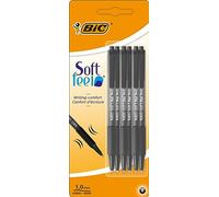 BIC Soft Feel - Stylos à Bille avec Pointe rétractable Medium (1,0mn) et Grip en Caoutchouc - Noir, Blister de 6