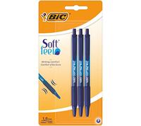 BIC Stylos-bille Soft Feel – Rétractables, grip caoutchouc, pointe moyenne 1,0 mm Bleu (blister 3)