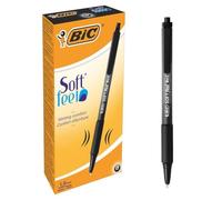 BIC Soft Feel - Stylos-Bille Rétractables avec Grip en Caoutchouc, Pointe Moyenne (1,0 mm) - Noir, Boîte de 12