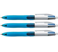 BIC Stylo à bille rétractable 4 couleurs, 0,4 mm - Lot de 3 pièces - Bleu, Noir, Rouge, Vert