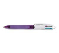 BIC Stylo bille 4 couleurs rétractables avec Grip Fashion mauve. Pointe moyenne 1mm. Encre fantaisie