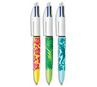 BIC Stylo bille 4 couleurs rétractables Velours. Pointe Moyenne (1,0 mm). Décors assortis Jungle