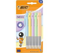 Bic Stylo bille rétractable M10 pastel assortis - Pointe moyenne 1mm - Encre bleue - Pochette de 10