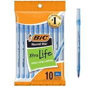 BIC Stylo bille Round Stic - Pointe moyenne - Encre bleue - 10 stylos
