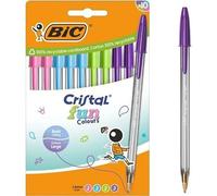 BIC Stylos-bille Cristal Fun Colours – Pointe large 1,6 mm – Encres fantaisie, pack de 10