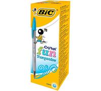BIC Stylos-bille Cristal Fun – Pointe large 1,6 mm, Écriture large et intense – Turquoise, Boîte 20