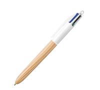 BIC Stylo rétractable 4 couleurs effet bois multicolore avec quatre encres vives assorties pour l'école, le bureau et le codage couleur