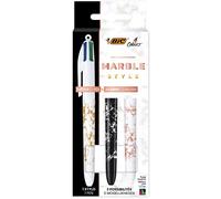 BIC Stylos-Bille 4 Couleurs Customize Me Marbre - Pointe moyenne - Coffret de 1 + 2 corps