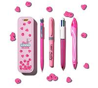 BIC Summer Pink Box : Stylo gel (0,7 mm), Porte-mines, Stylo bille 4 couleurs (1,00 mm), Surligneur - Rose, Lot de 4