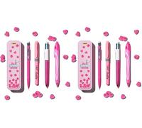 BIC Summer Pink Box : Stylo gel (0,7 mm), Porte-mines, Stylo bille 4 couleurs (1,00 mm), Surligneur - Rose, Lot de 8