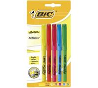 BIC Highlighter Surligneurs Pointe Biseautée, Pointe Fine, Couleurs Fluo Assorties, Blister de 5 surligneurs