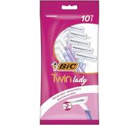 BIC Twin Lady - 10 Rasoirs Jetables pour Femme, 2 Lames en Acier Inoxydable et Tête Étroite pour un Rasage Efficace et Rapide