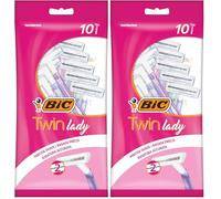 BIC Twin Lady - Pochette de 10 Rasoirs Jetables pour Femme, 2 Lames en Acier Inoxydable avec Bande Lubrifiante pour un Rasage Précis et Confortable (Lot de 2)