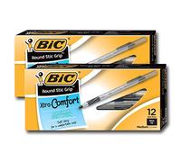 Bic Ultra Round Stic Grip Ball Point Pens, Medium Point, 1.2 mm, Black Ink (24 Pens)