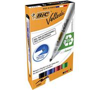 BIC Velleda 1701 ECOlutions Feutres pour Tableau Blanc Effaçables à Sec à Pointe Conique Moyenne - Couleurs Assorties, Etui Carton de 4