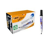 BIC Velleda 1701 ECOlutions Feutres pour Tableau Blanc Effaçables à Sec (Parfait pour l'Ecole et au Bureau / Pointe Conique Large) - Noir, Boîte de 12