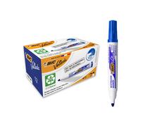 Bic - Velleda - Marqueur Effaçable À Sec Pour Tableau Blanc - Pointe Ogive - Encre À Base D'alcool Bleu - Lot De 12