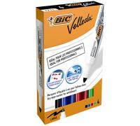 BIC Velleda 1711 Feutres pour Tableau Blanc Effaçables à Sec à Pointe Conique Large - Marqueurs couleurs assorties - Etui carton de 4