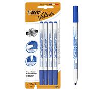 BIC Velleda 1721 - Feutres pour Tableau Blanc Effaçables à Sec Pointe Conique Fine - Bleu, Blister de 4