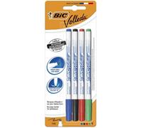 BIC Velleda 1721 Feutres pour Tableau Blanc Effaçables à Sec Pointe Conique Fine - Couleurs Assorties, Blister de 4