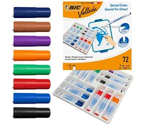 BIC Velleda 1721 - Feutres pour Tableau Blanc Effaçables à Sec Pointe Conique Fine - Couleurs Assorties, Classpack de 72