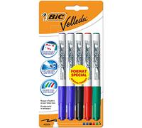 BIC Velleda 1741 Feutres pour Tableau Blanc Effaçables à Sec, Pointe Conique Moyenne - Couleurs Assorties, Blister Format Spécial de 5