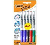 BIC Velleda 1741 Feutres pour Tableau Blanc Effaçables à Sec, Pointe Conique Moyenne - Couleurs Assorties, Blister de 4+1