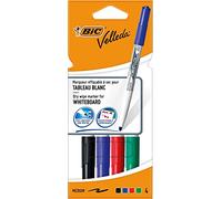 BIC Velleda 1741 Feutres pour Tableau Blanc Effaçables à Sec Pointe Conique Moyenne - Couleurs Assorties, Pochette de 4