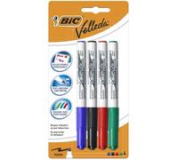 BIC Velleda 1741 Feutres pour Tableau Blanc Effaçables à Sec, Pointe Conique Moyenne - Couleurs Assorties, Blister de 4