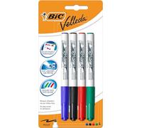 BIC Velleda 1741 Feutres pour Tableau Blanc Effaçables à Sec Pointe Conique Moyenne - Couleurs Assorties, Blister de 4