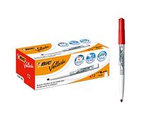 BIC Velleda 1741 Feutres pour Tableau Blanc Effaçables à Sec, Pointe Conique Moyenne - Rouge, Boîte de 12