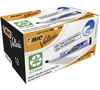 BIC Feutres pour tableau blanc Velleda 1751 – Effaçables à sec, pointe biseautée – Bleu boîte 12